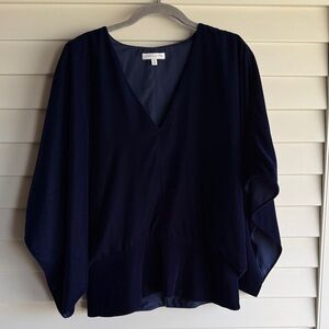 Anna Cate Navy Blue Velvet V-Neck Blouse